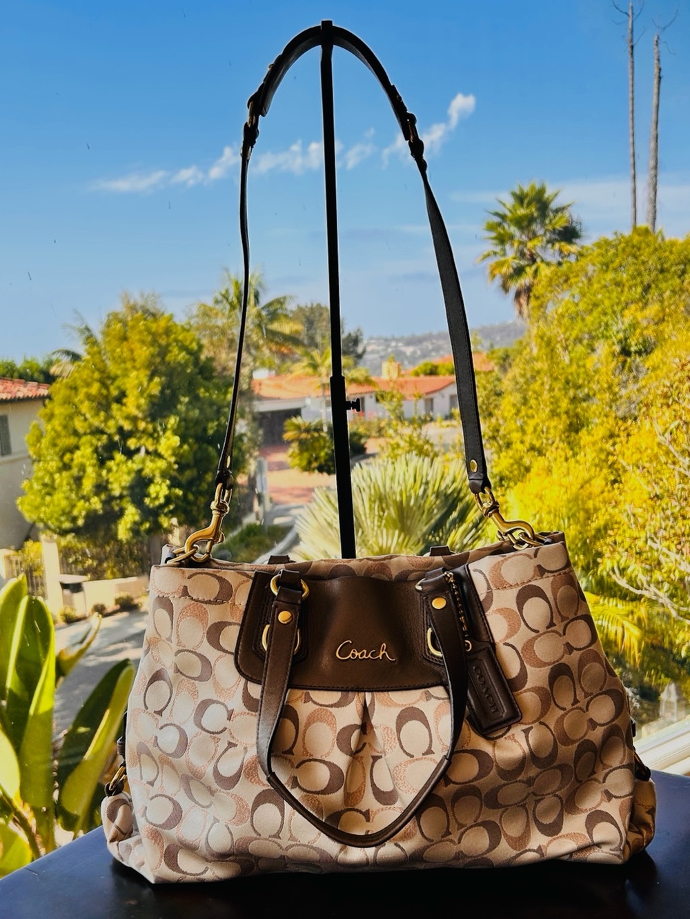 Coach Signature Canvas Shoulder Bag in Beige and Brown - Picture 7 of 12